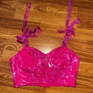 iHeartRaves Pink Sequin Crop Top